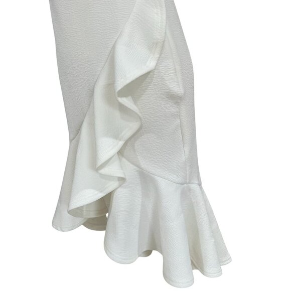 Lena White Textured Ruffle Hem Midi Dress Adjustable Straps S Party Cocktail - Picture 8 of 14